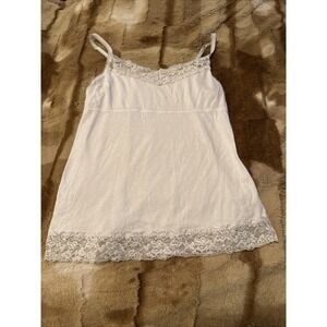 Vintage Y2K Elle Bella Swan Lace Babydoll Tank Top Size M White Romantic Cami